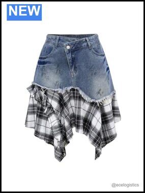 Plus Size Plaid Denim A-Line Grunge Punk Skirt
